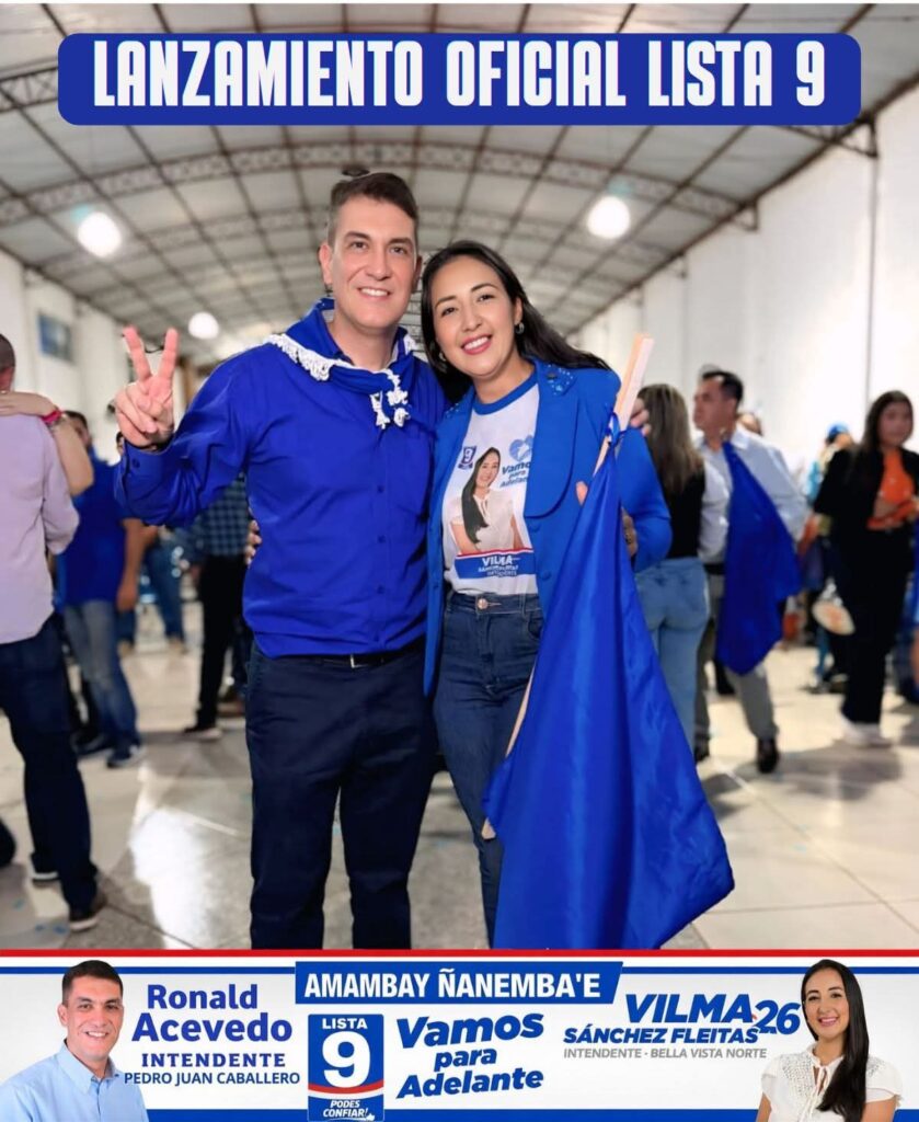 La Lic. Vilma Sánchez Fleitas, candidata a intendente de Bella Vista Norte, estuvo presente en el lanzamiento de la Lista 9, junto al líder del Movimiento Amambay Ñanemba’e, Lic. Ronald Acevedo, en este importante momento de unidad y compromiso.